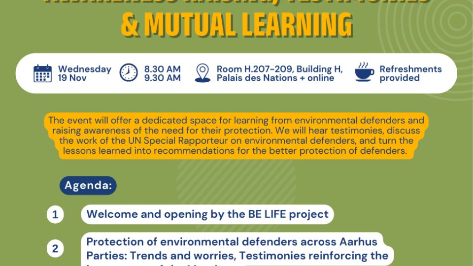 Defending the defenders: Awareness raising, testimonies &amp; mutual learning