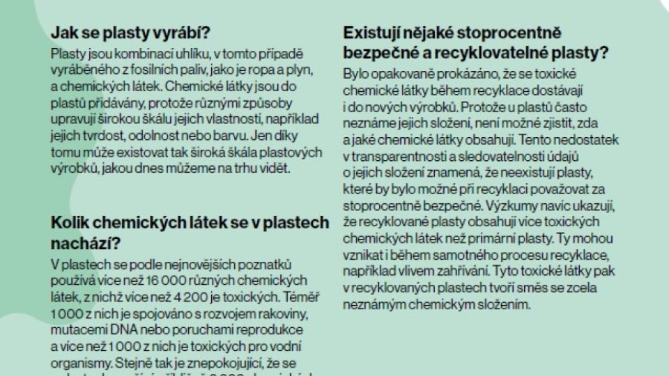 Factsheet Plasty, recyklace, toxické látky a zdraví