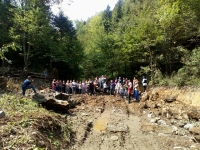 People of Kruscica gathering on the construction site of the controversial hydropower plant 